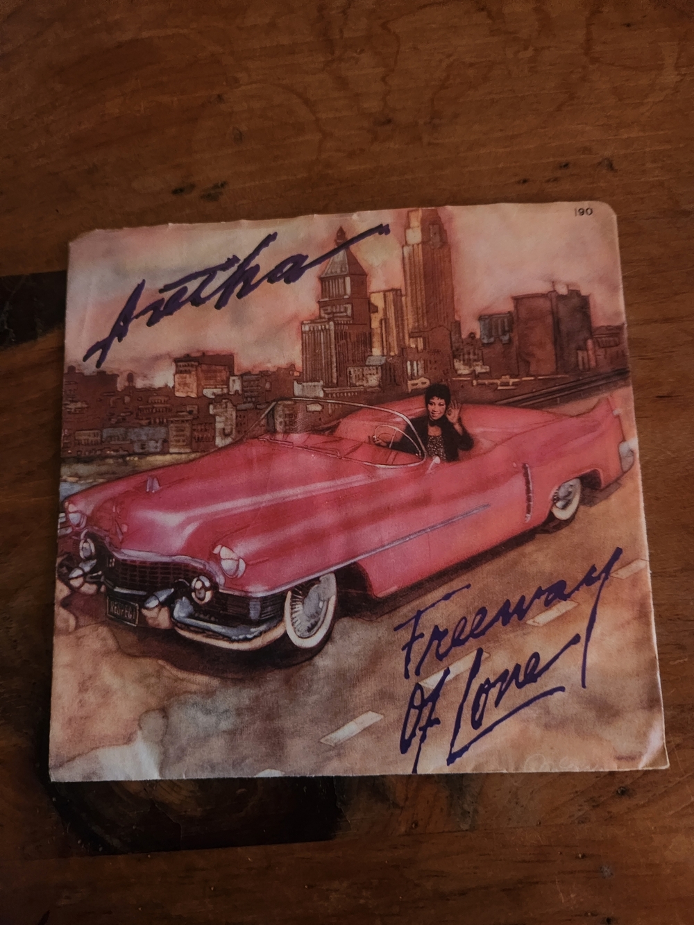 Vinyl Record Cover Art Print - Pink Classic Car "Freeway of Love"